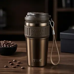 TKK 21oz Ceramic Coated Insulated Coffee Tumbler with Straw Lid Double Wall Leak Proof Reusable Travel Mug with Strap Portable Wide Mouth Drinkware Hot Iced Coffee Cup Insulated Flasks Water Bottles Aesthetic Gift Drink Insulator - Bottled, Insulation