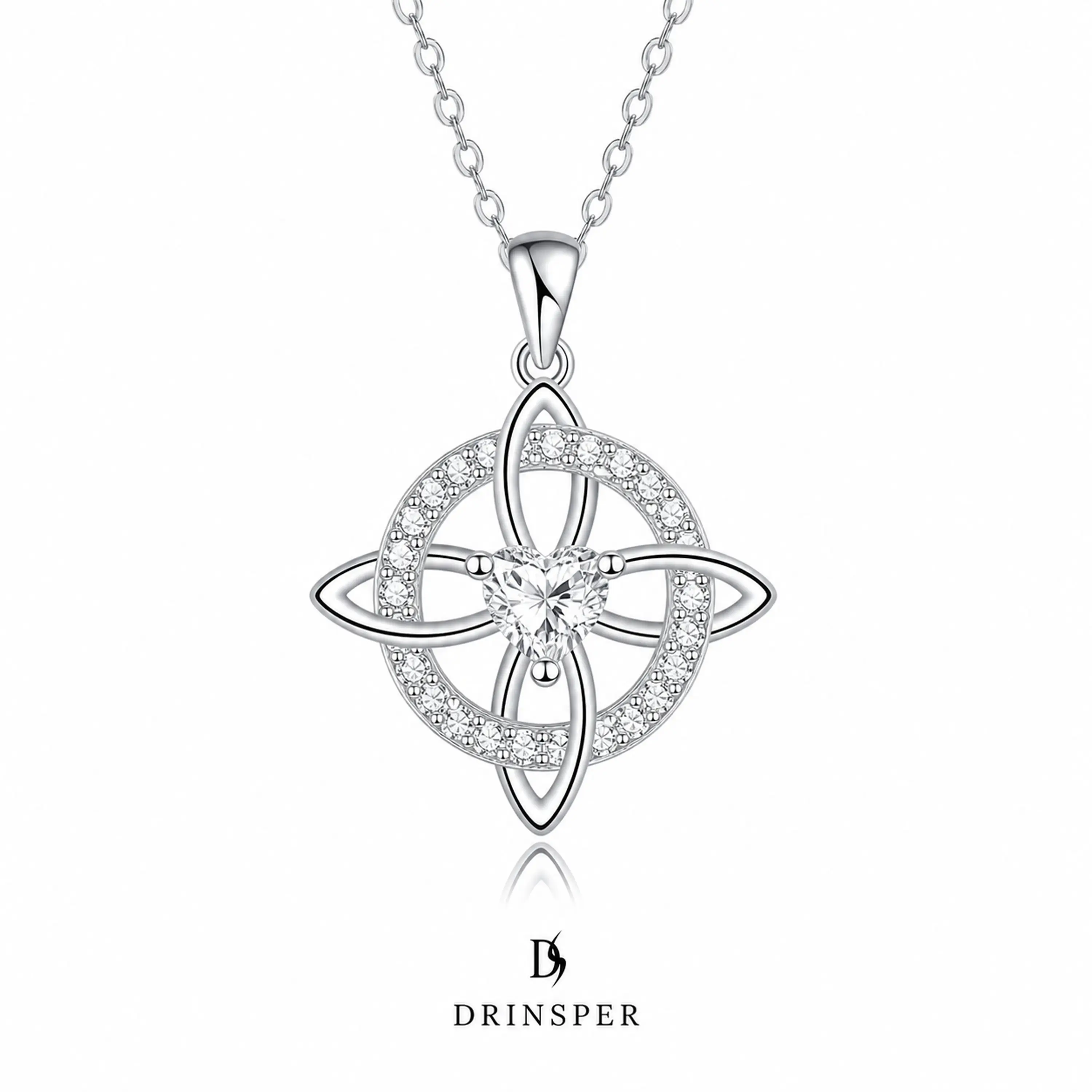 DRINSPER Women's Celtic Witches Knot Dainty Copper Pendant Necklace with Heart Cubic Zirconia, Hecate-Inspired Protection Amulet Jewelry Gift, Dainty Necklaces, Exquisite Jewelry Gift, Divine Feminine, Unisex, Daily Wear, Adults, Complete Kit