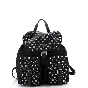 Pre-owned PRADA Nylon Backpacks Double Front Pocket Backpack Tessuto with Grommet Detail Medium by Rebag