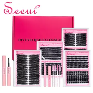 Volume Lashes Clusters Lash Kit 822Pcs with Bond&Seal 4 style Mixed D-Curl False Eyelashes Extensions Kit Individual Wispy Lash Clusters Thick Lash Extensions DIY at Home Easily