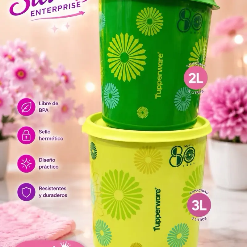 Tupperware 80th Anniversary Collectible Magic Touch Drinkware Set, 3L and 2L Capacity Storage Containers with Exclusive Collectible Design
