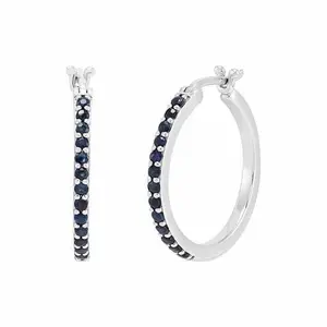 10K White Gold Sapphire-Set Hoop Earrings