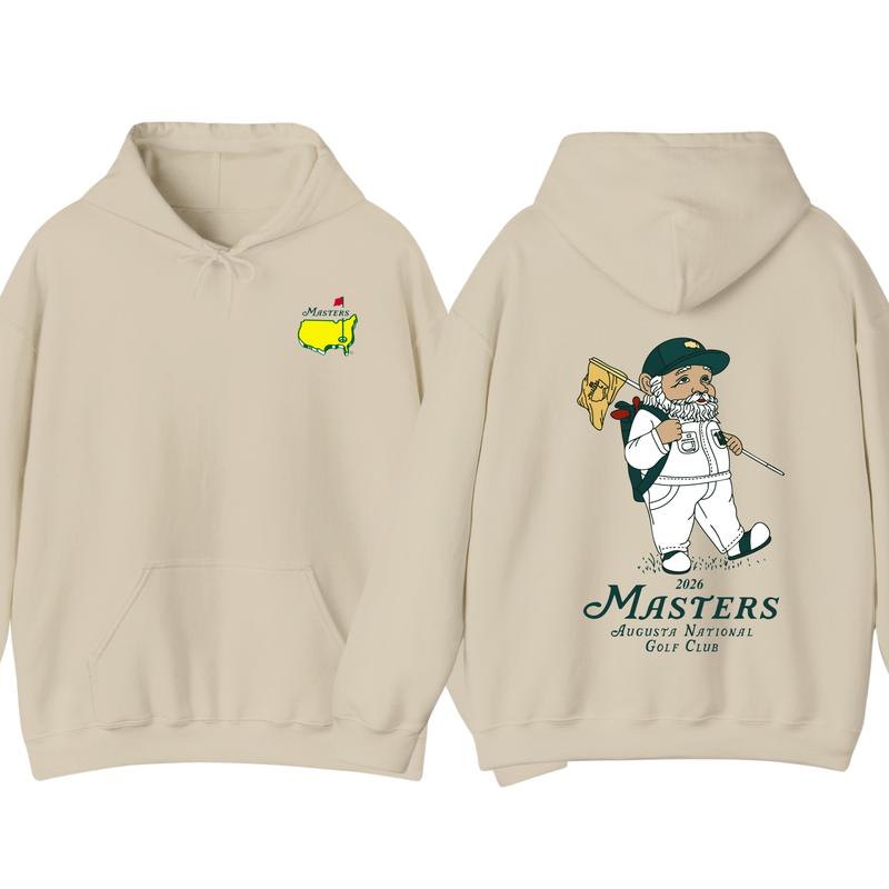2026 Masters Golf Hoodie, Augusta National Graphic Tee with Golfer Illustration, Two-Sided Unisex Cotton Hoodie, Casual Gift for Golf Fans