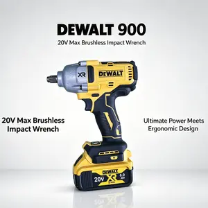 DEWALT 900 Cordless Impact Wrench, 20V Max Brushless Construction Tool For Steel Frame Bolt Assembly, 1/2 Inch Square Drive Fits M6-M16 Bolts, High Torque For Factory & On-site Mechanical Repair Work