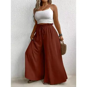 Elegant Plus Size Women's Wide Leg Pants, Loose Fit Commuter Style, Drapey Casual Trousers, Trendy Ladies Fashion