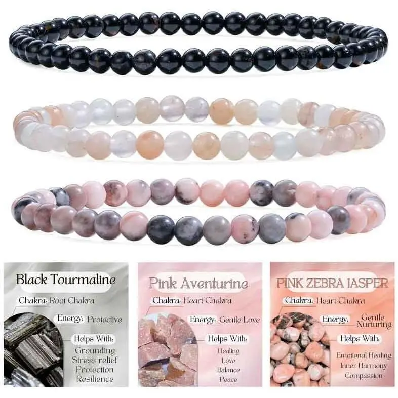 Black Tourmaline + Pink Aventurine + Pink Zebra St