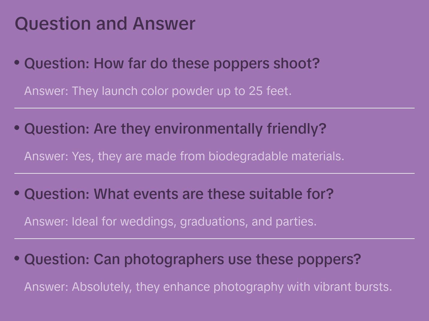 2 Pack Purple Powder Cannon Poppers (12 Inch)