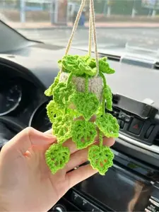 This cute crocheted plant car mirror hanging ornament instantly elevates the style of your beloved car — it is the perfect gift for car enthusiasts! Hand-knitted potted plant pendant