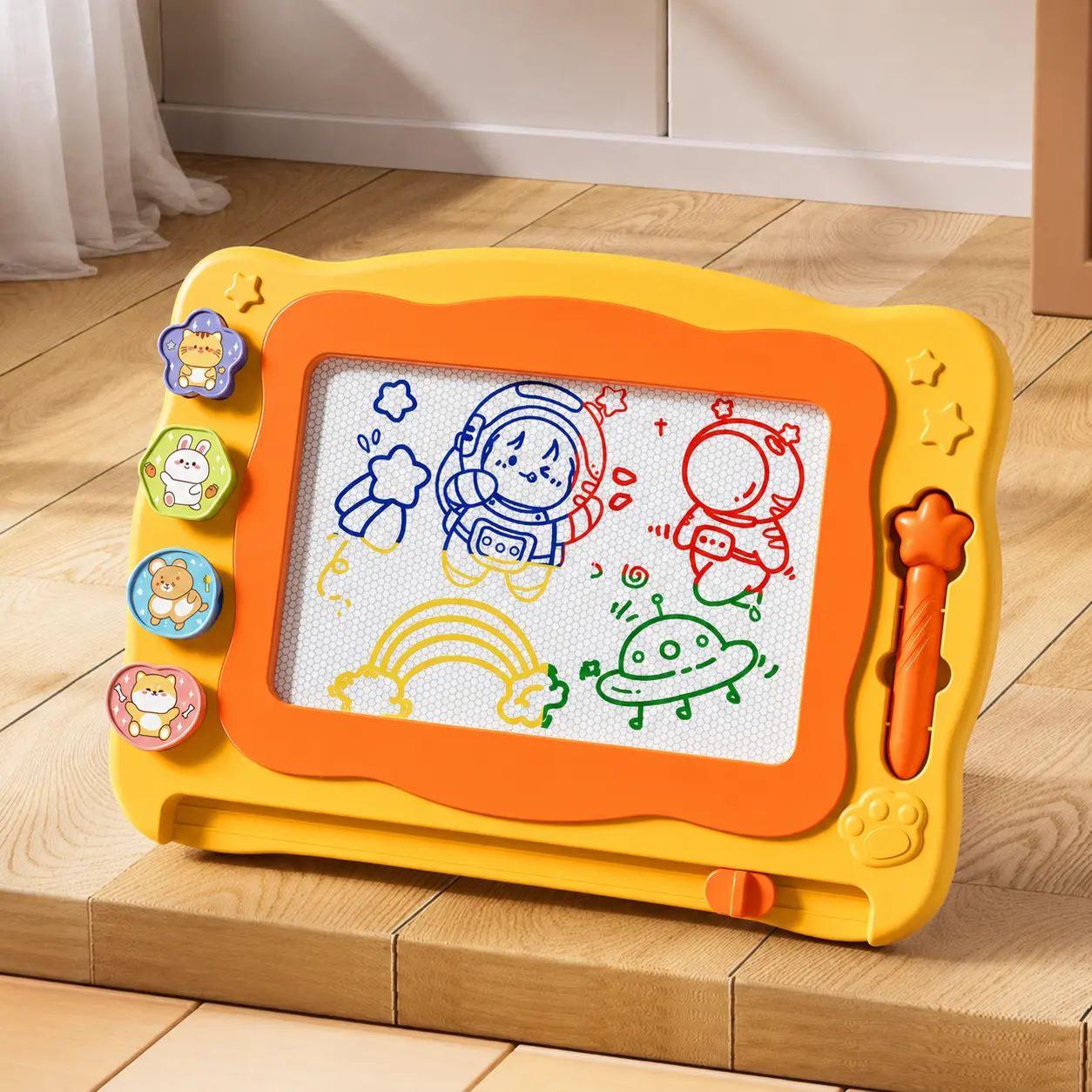 Portable Magnetic Drawing Board for Kids Age 3+, Compact Reusable Early Learning Toy with Included Stamps and Writing Pen, Erasable Unisex Doodle Sketch Board, No Battery Needed, Promotes Cognitive Development