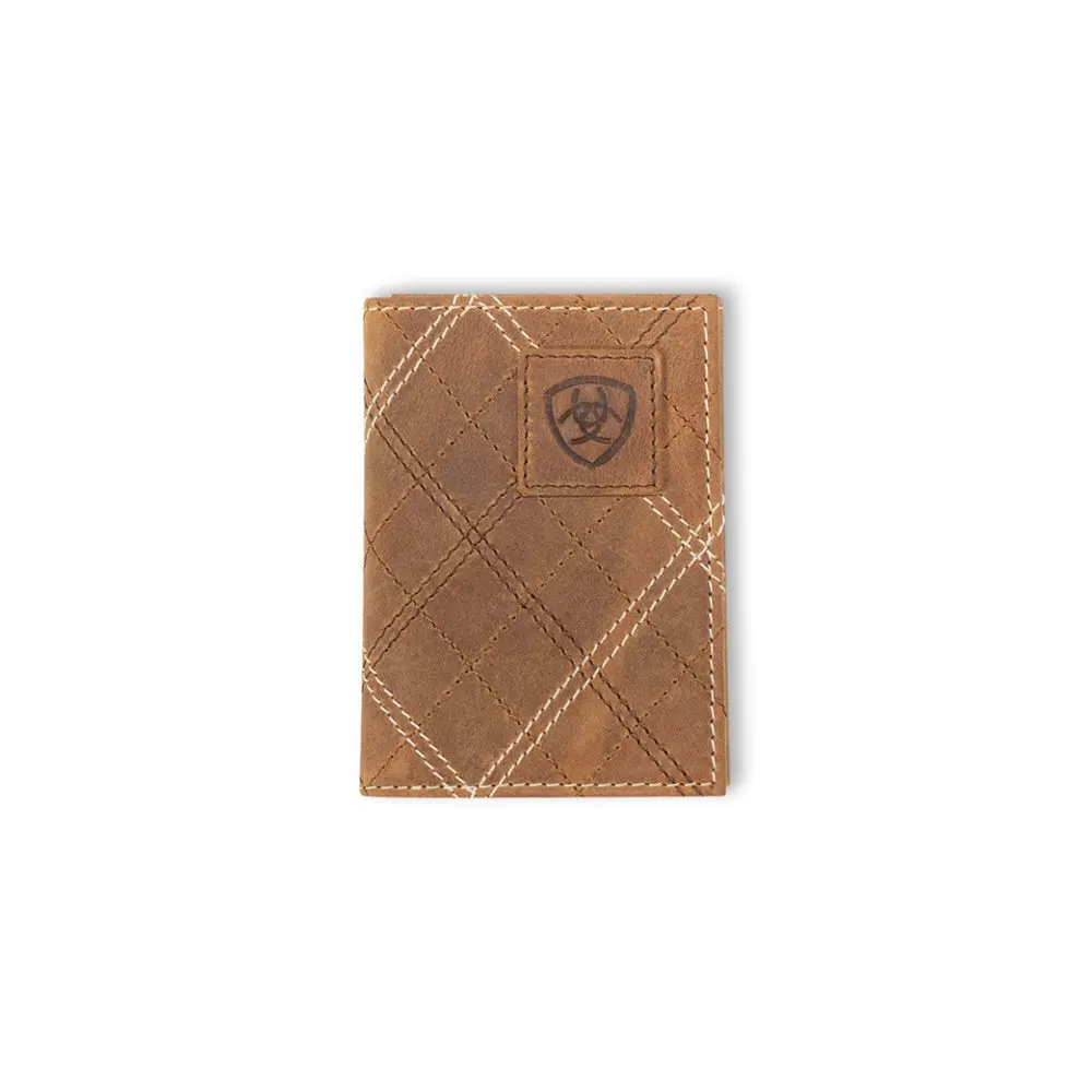 A3563044 Ariat Cross Stitch Patch Trifold Leather Wallet