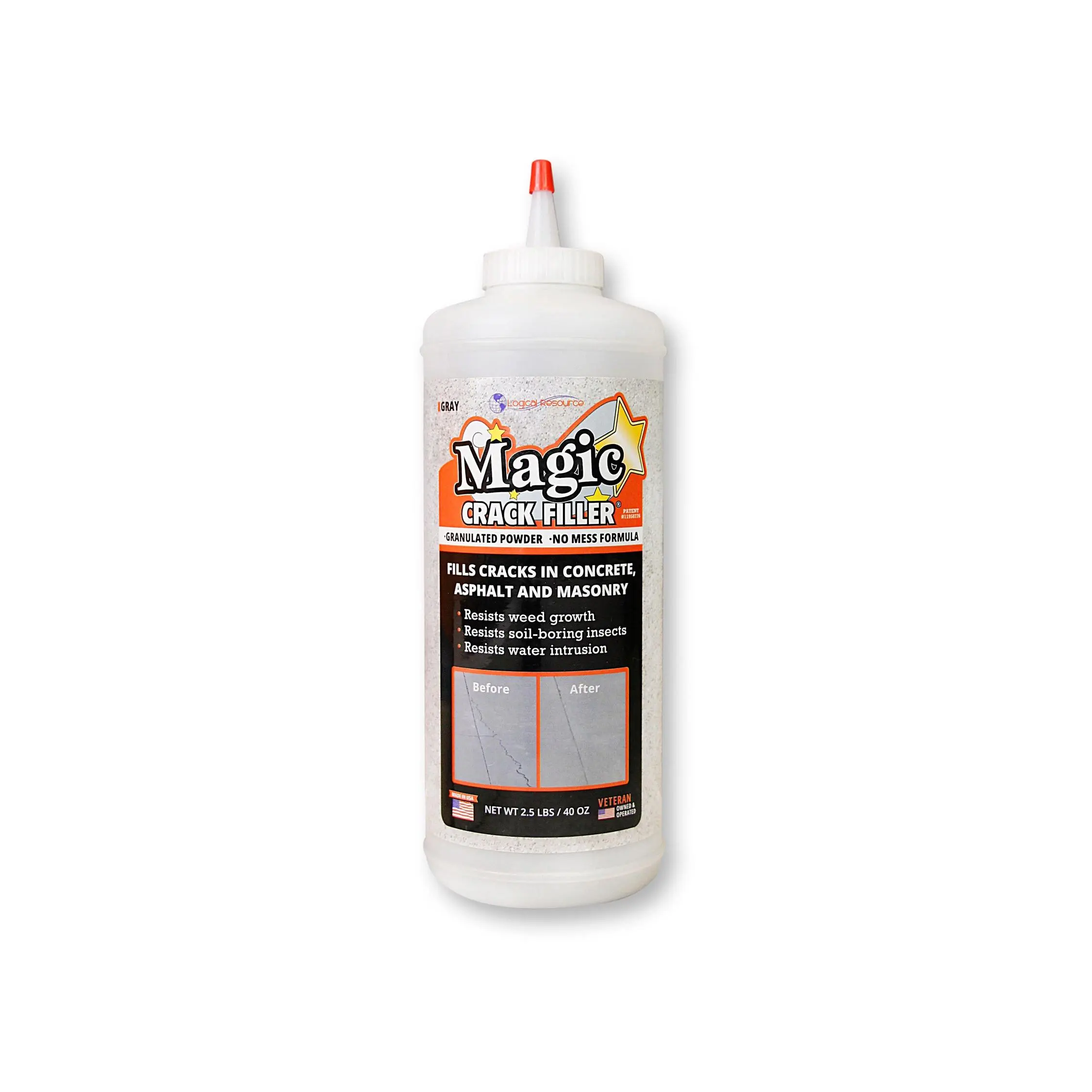 Magic Crack Filler Gray 2.5lb./40 oz. Bottle - Ultimate Solution for Concrete and Masonry Cracks - Easy Application to Keep Surfaces Strong and Lasting!