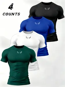 Men’s Wing Logo Slim Fit Athletic T-Shirt 4-Pack | Athleisure Quick Dry Breathable Workout Top for Gym Fitness, Light Outdoor Activities & Streetwear Casual Daily Wear, Multi-Style Versatile Comfort Tee with Functional Stretchy Fabric & Trendy Look