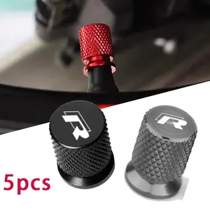 Volkswagen R 5pcs Aluminum Alloy Tire Valve Stem Caps, Metallic Texture, Anti-Theft & Dust-Proof, Automotive Accessories