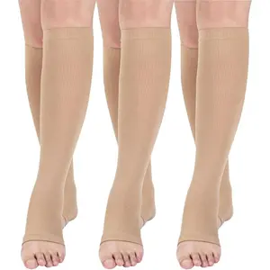 Compression Athletic Socks - 3 Pairs 15-20 mmHg Open-Toe Nylon All Over Print Socks for Female Adults, Supporting Pregnancy, Running, Flight Travel,summervibes