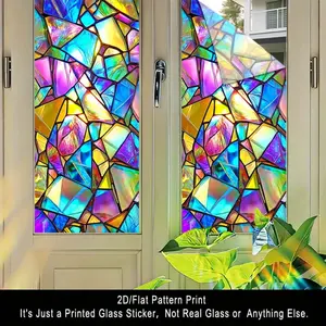1PC, 2D Flat fragment color-blocking pattern frosted glass window film, transparent PVC adhesive glass door and window decoration, removable and reusable glass stickers. 17.71x39.37 inches (45x100 cm), suitable for home, kitchen, room, indoor festival par