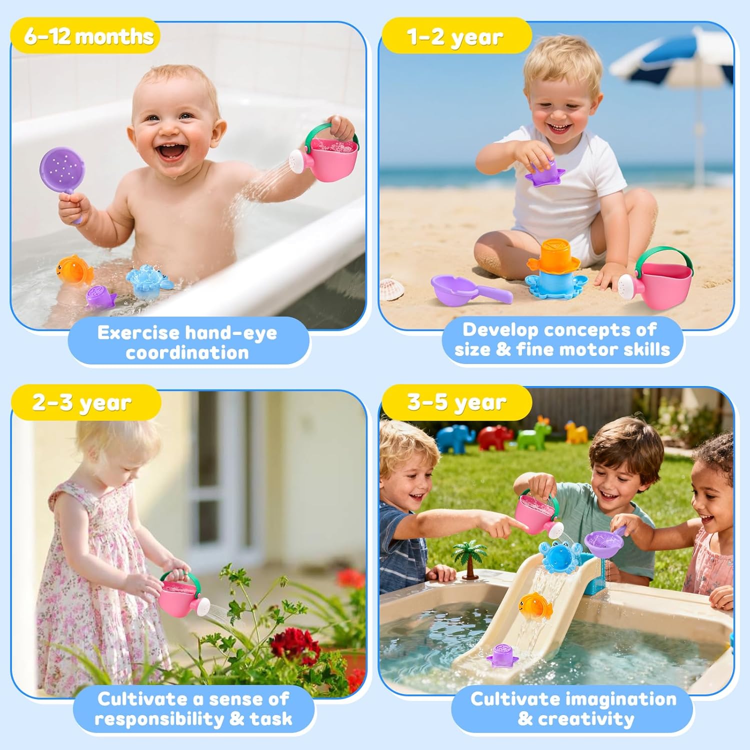 Baby Bath Toys for Toddlers Ages 1‑3 5PCS Mold‑Free Floating Water Toys for Bathtub Pool & Beach 1+ Year Old Baby Toys Gifts for Boys & Girls