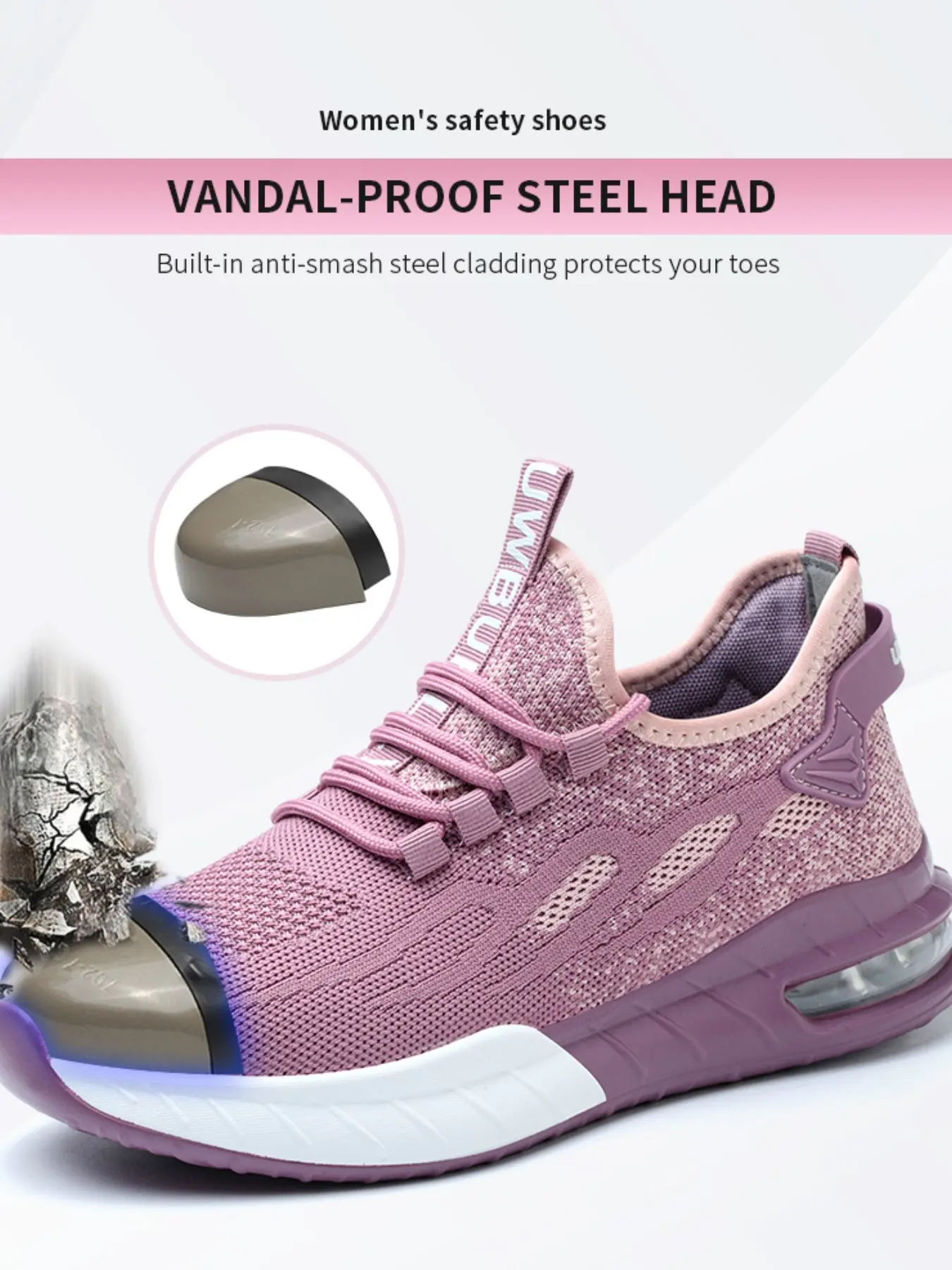 Women's Fashion Lightweight Comfortable Breathable Anti-Smash Anti-Puncture Steel Toe Cap Safety Casual Sports Shoes, Wide Fit Low Top Textile Upper Steel Toe Sneakers, Safety Work Footwear