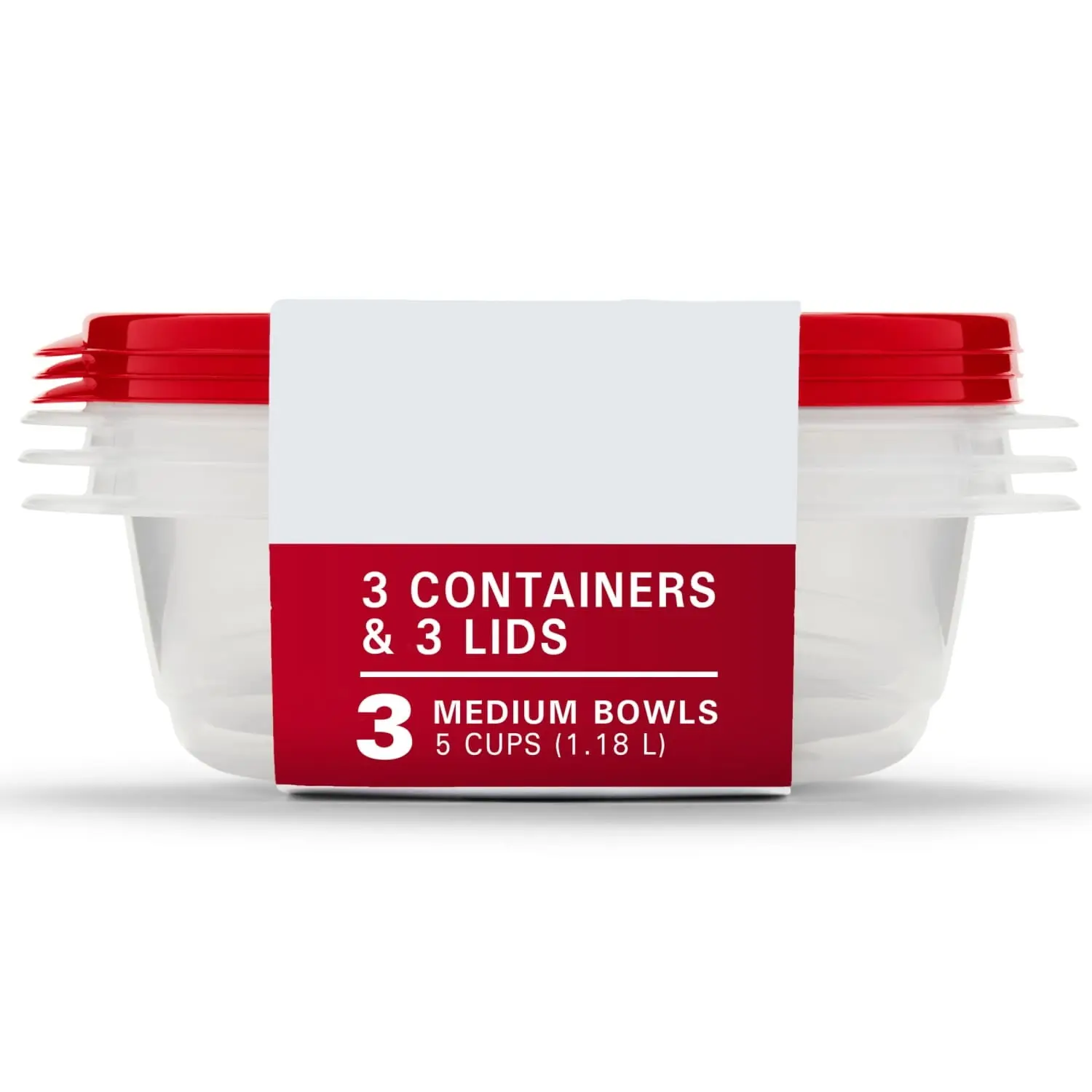 Food Storage Containers, 5 Cup, Set of 3, Red, Stackable Meal Prep Bowls with Secure Click Lids