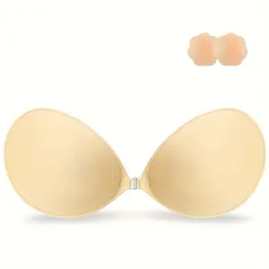 Niidor Adhesive Bra With Nipple Covers - Strapless, Seamless, Soft, Invisible And Wireless Self-Adhesive Push Up Silicone Bra Stick-On Lingerie For Women Backless Dress