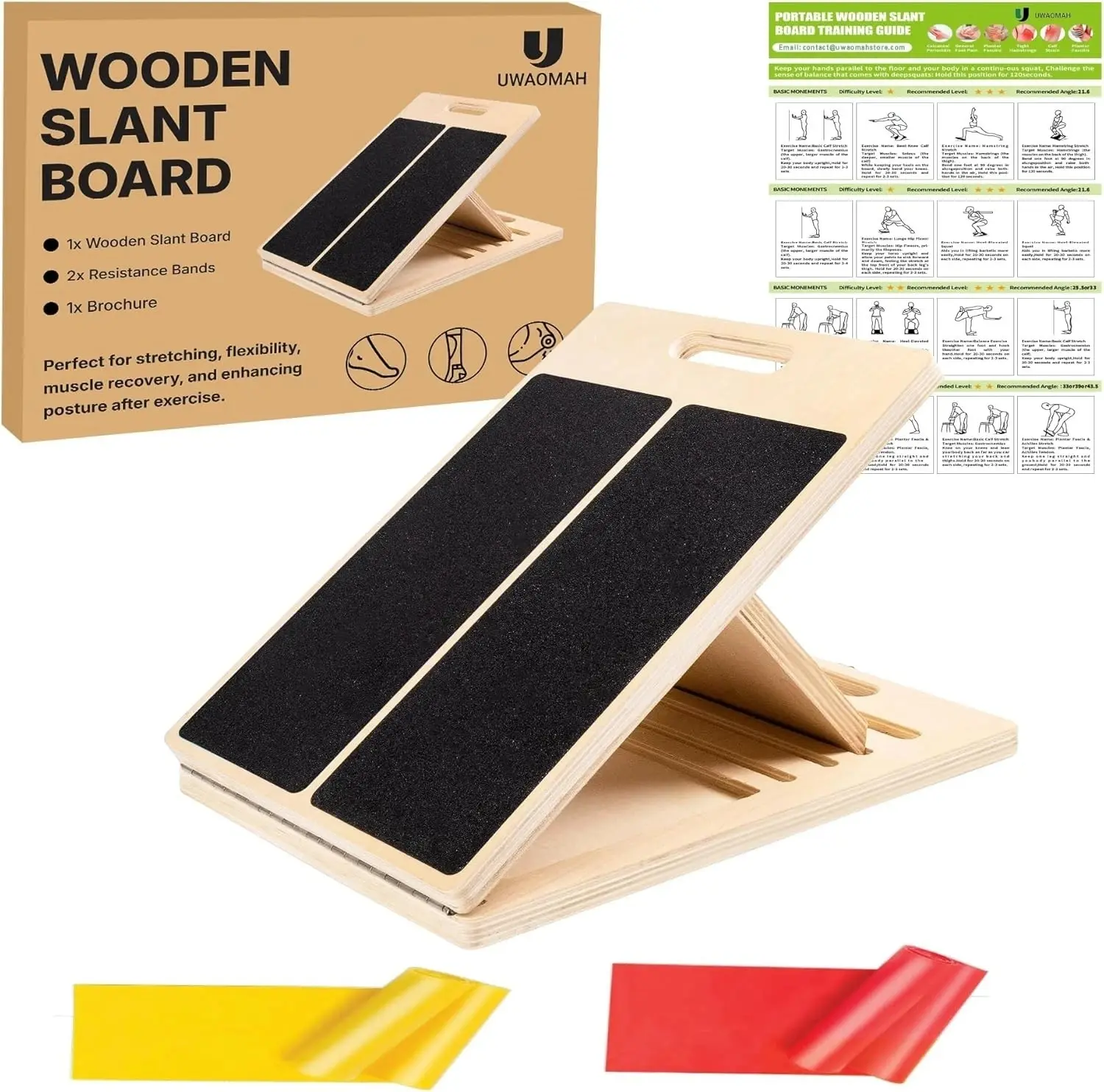 Adjustable Slant Board for Calf Stretching - Slanted Fitness Incline for Leg Flexibility, Ankle Support, and Squats, Gym, Flexible, Customizable, Knee Exercise Aid, Squat Support, 1X Wooden Slant Board