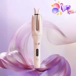 Fully Automatic Hair Curling Iron,28mm Hair Curler,Stick Lazy Negative Ion Automatic Hair Curl Wand,Hair Styling Tools for Home,4 Modes Temperatures Curling Iron for Women Comfort Pink