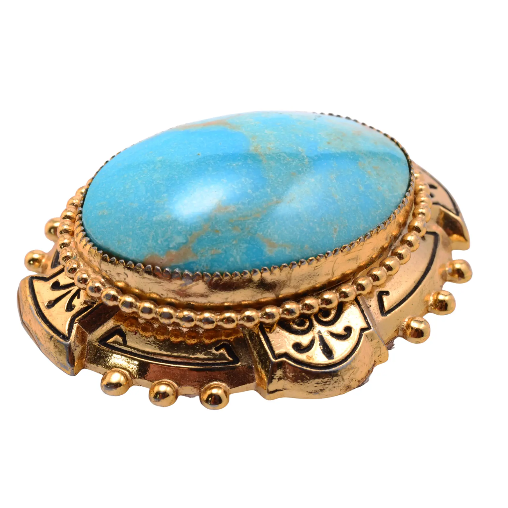 Vintage Turquoise Oval Brooch Pin - 37x43mm Natural Stone Statement Piece