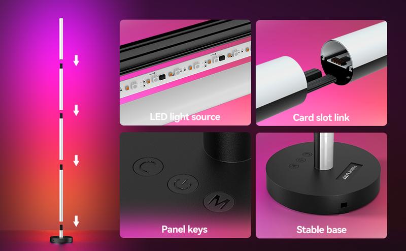 echosari Smart RGBICW LED Corner Floor Lamp - 16 Million DIY Colors, 68+ Scenes, Music Sync, App & Remote Control, Color-Changing Ambient Lighting for Living Rooms, Bedrooms, and Gaming Rooms