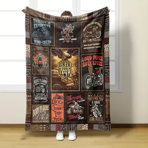 Motorcycle Blanket Ultra Soft Sheepskin Blanket Suitable for Bed Sofa and Couch Cool Motorcycle Gift Unisex Fluffy Warm Blanket