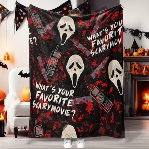 Halloween Scream Movie Theme Flannel Throw Blanket, Soft Lightweight Warm, Perfect for Bed Sofa Office Camping Travel, Great Halloween Gift