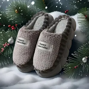 Men's Cozy Fuzzy 'Happy Everyday' Slippers |   Thick Sole Warm Indoor House Shoes - Winter/Christmas Comfy Slides for All-Day Comfort