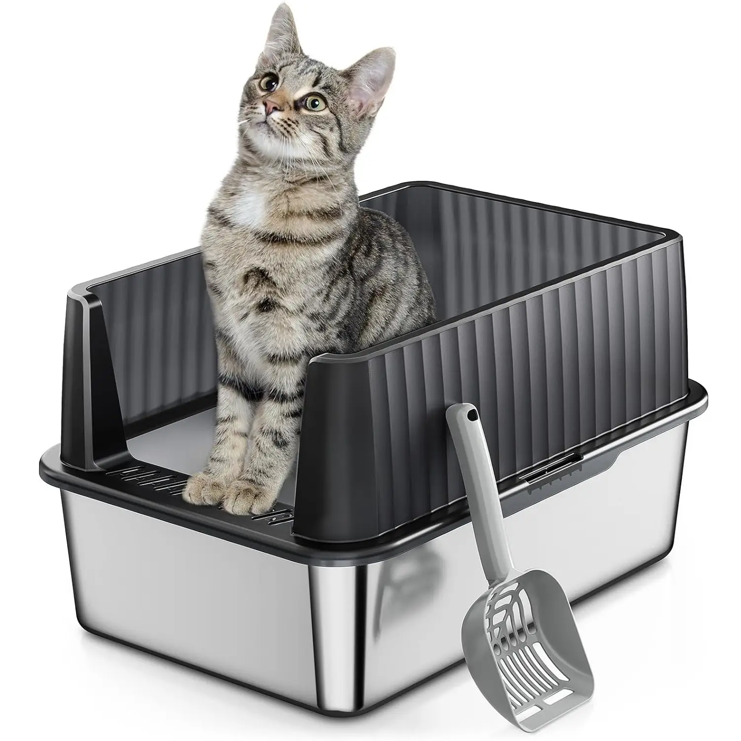 Stainless Steel Cat Litter Box with Lid Metal Litter Box for Kittens Puppies Rabbits Easy Cleaning Non-Sticky Odorless Gifts for Cats