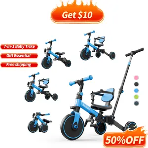 besrey 5 in 1 Toddler Bike for 1-3 Years Old with Parent Steering Push Pedals Removable Height Adjustable Seat Foldable Kids Bike Toys Multifunction Scooter Truck Motorcycle Durable