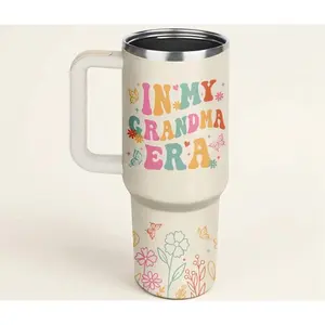 "In My Grandma Era" 20oz Tumbler with Lid, Retro Boho Floral Gift for New Grandma, 2026 Mother's Day Birthday Present for Grandmother, Stainless Steel Insulated Coffee Mug