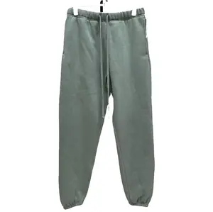 Relaxed Sweatpants  - Cuffed / Uncuffed Dusty Sage Cotton Fleece Elastic Bottom Sweatpants with Pockets, Relaxed Fit, Moisture Wicking, Breathable
