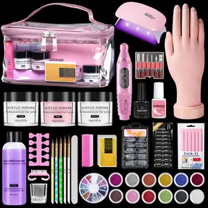 Nail Kit for Beginners with Everything: Acrylic Nail Set Professional Drill Powder Liquid Starter Kits with U V Lamp in Cosmetic Gift Bag for Women Salon Home(Pink)