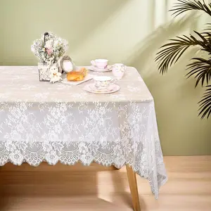 Pack of 2 QueenDream Lace Tablecloth Rectangular 60 x 120 Inch White Wedding Tablecloth Overlay Table Cover Lace Fabric for Bridal Baby Shower Tea Party Decorations