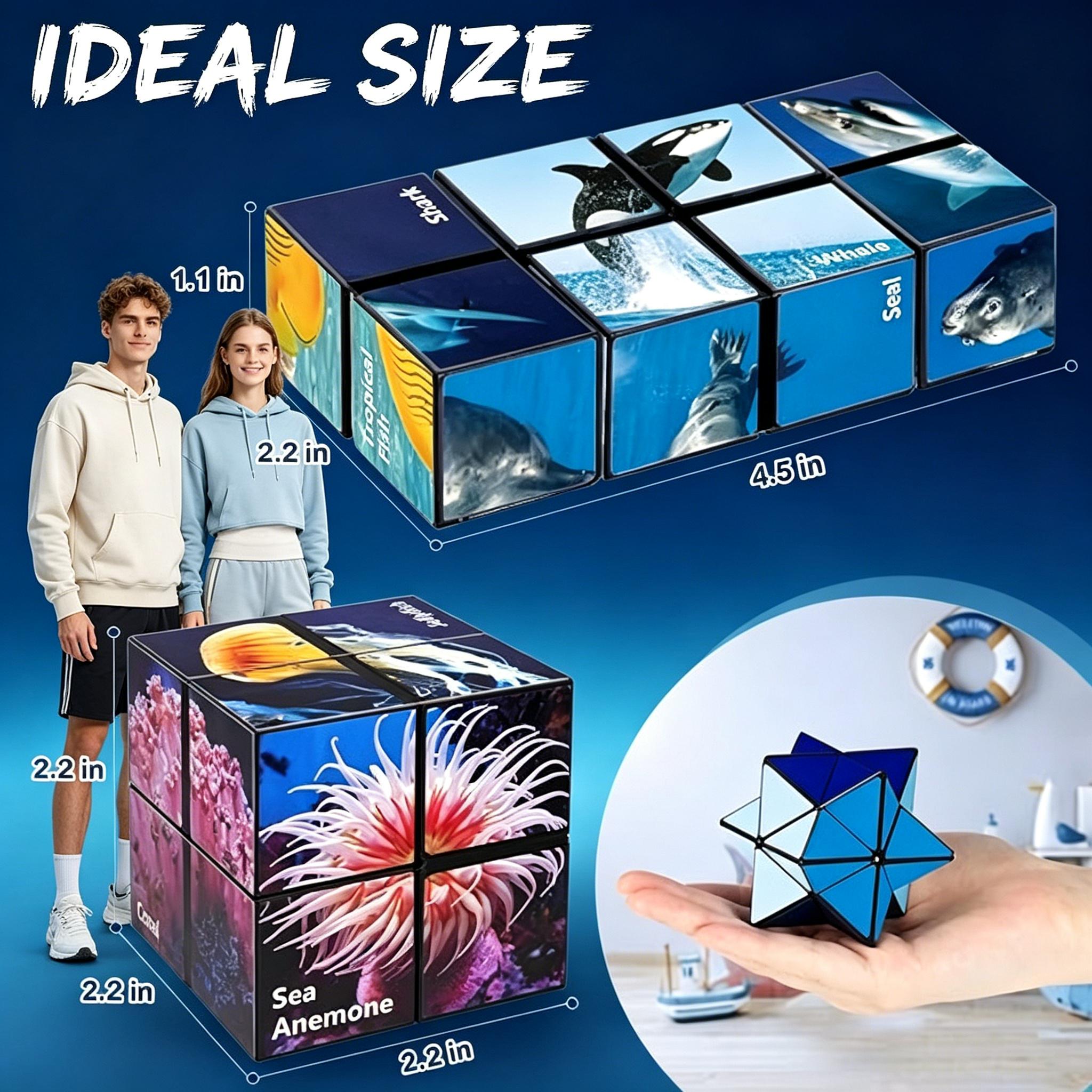 2 in 1 Star Magic Cube Set, Infinity Transforming Cube, 3D Puzzle Brain Teaser Toy, Stress Relief Fidget Toy for Kids 8-12 & Adults