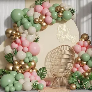 Pink and Green Balloon Arch Garland Kit,137pcs Sage Green and Pastel Pink White Sand Gold Balloons for Girls Baby Shower Wedding Birthday Party Decorations