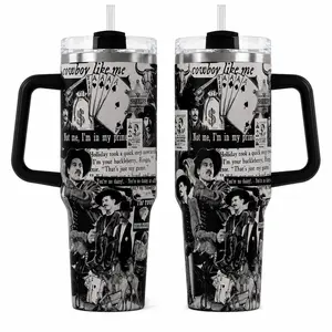 Doc Holliday Tumbler 40oz 30oz, Cowboy Like Me Western Movie Travel Cup, Vintage Black White Outlaw Collage Drinkware With Handle, Huckleberry Cowboy Fan Gift For Men Women Water Bottles Bottle