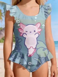 summer collection Girls' one-piece swimsuit Sun Protection Quick-Dry Swimsuit cartoon print cute and sweet Cute Kitten With Wings And Bubbles On Ocean Background beach vacation hot spring swimsuit Quick-drying, lightweight, breathable, and
