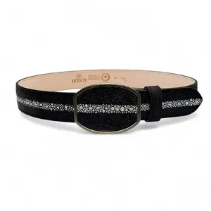 Mens Rowstone Stingray Print Western Leather Belt Black – Classic Cowboy Style HC-132