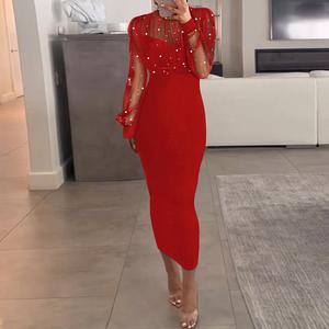ChicMe Sheer Mesh Patch Beaded Wedding Guest Bodycon Wedding Dress/Summer Dress