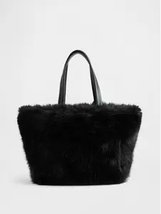 Faux Fur Tote Bag Color Black 12 L x 7.5 W x 13 H