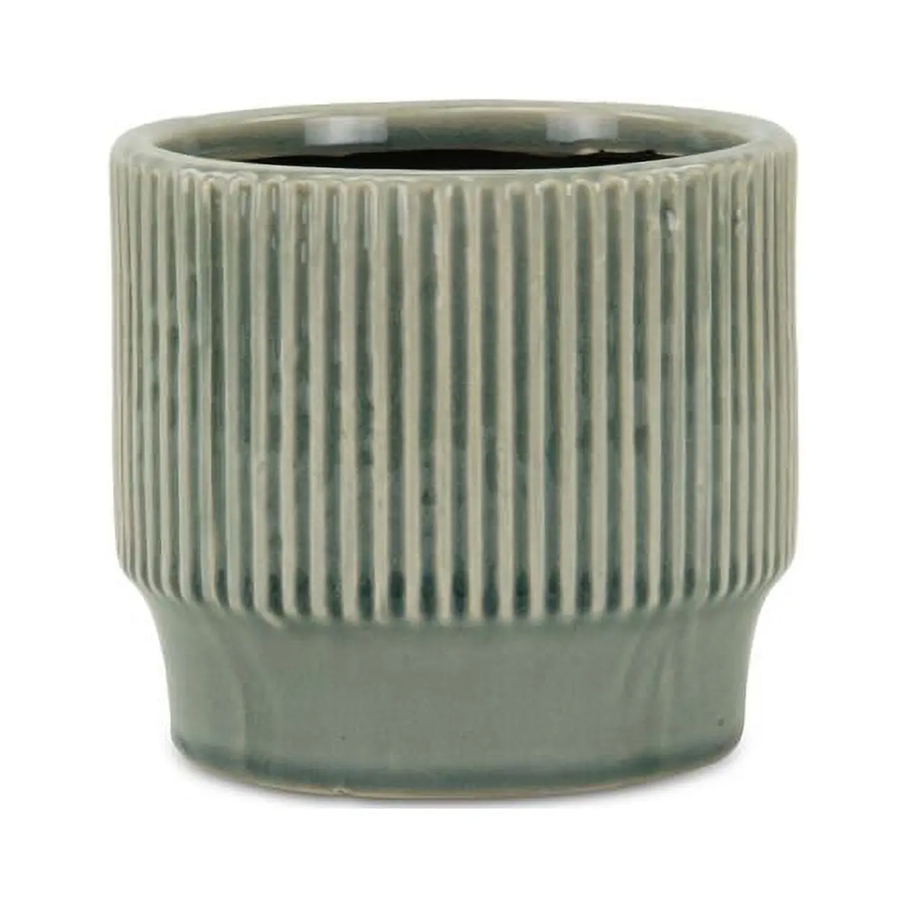 Cheungs 5773L Handmade Contemporary Ceramic Non-Toxic Flower Pot - 5.5 x 5.25 x 4.75 in, 4 lbs, Olive Green, Nature-Inspired Design, Ribbed Body, Indoor Display Use, Ceramic Non-Toxic Flower Pots