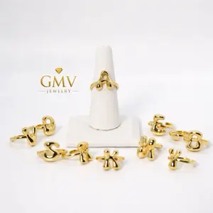 GMV Jewelry Bubble Letter Ring 14k Gold Plated Adjustable Unique Alphabet Design Fashion Accessory