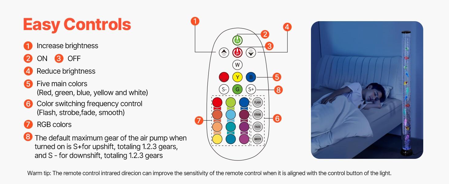 Bubble Tube Lamp 16-Color 5 Foot Sensory Aquarium Lamp For Relaxation Calming Mood Lighting LED Water Feature With Soothing Bubble Tubes For Visual Stimulation In Sensory Rooms Home Decor Nursery And Therapy