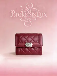 Pre-owned CHANEL Boy Trifold Wallet in Burgundy Quilted Lambskin & Silver Tone Hardware