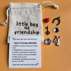 Cherished Friendship Gift - Little Bag of Friendship with Inspirational Card, Angel, Horseshoe, Heart, Key & More Accessories - Perfect for Birthdays, Weddings, Graduations - Ideal Long-Distance Keepsake - Surprise Gifts
