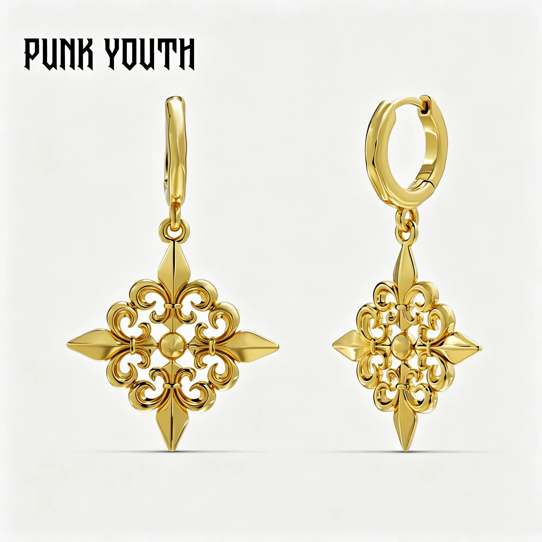 925 sterling silver post FLEUR-DE-LIS ELEGANCE EARRINGS/Golden Gothic Motif Earrings | Retro Elegant Cross Jewelry/anti-allergic and anti-fading/For giving as a gift, workplace, parties, and dates/Earrings, ear studs, ear accessories/unisex