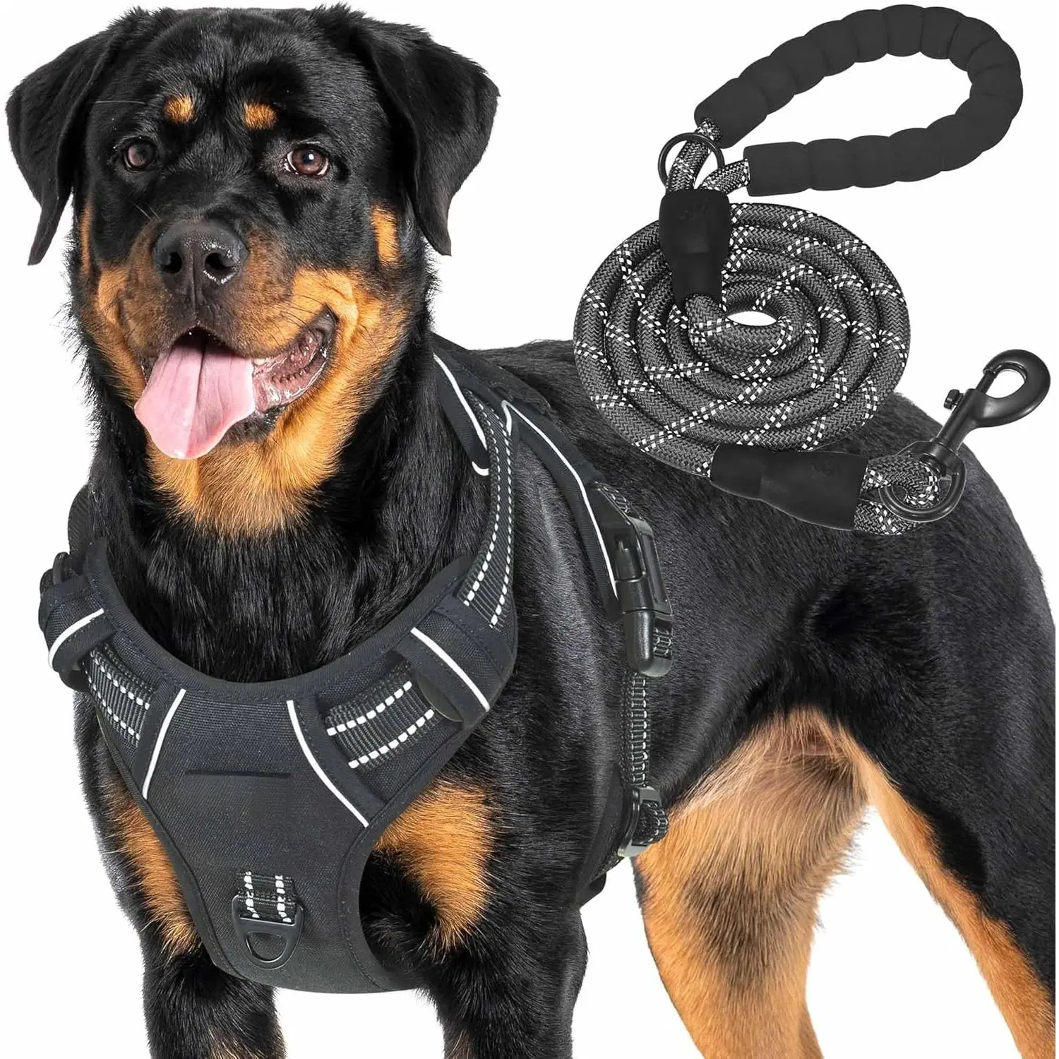 Heavy Duty Tactical Reflective Adjustable No - Pull Pet Harness for Large Black Dogs Ideal for Service Training and Military K9 Work